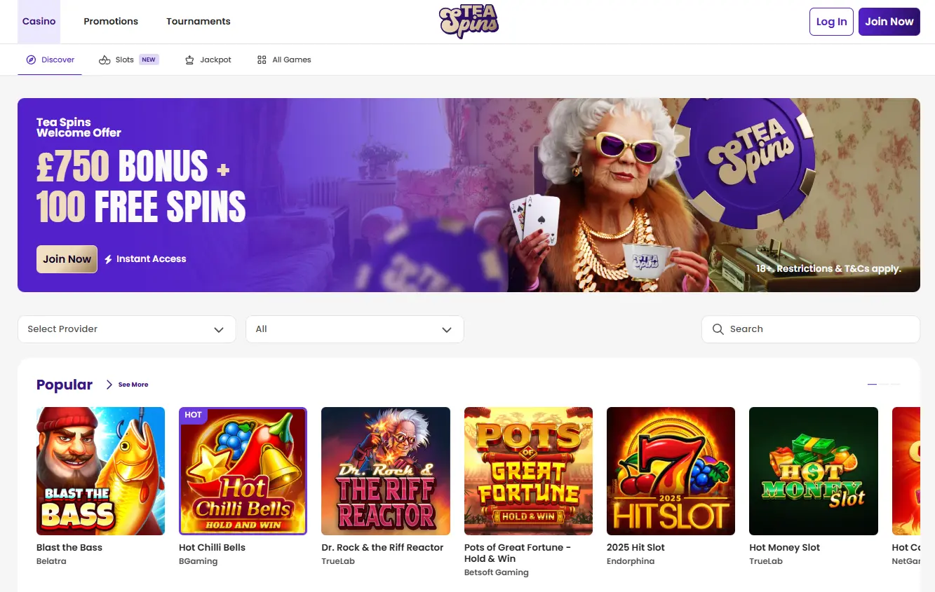Non GamStop casino no deposit bonus at Tea Spins